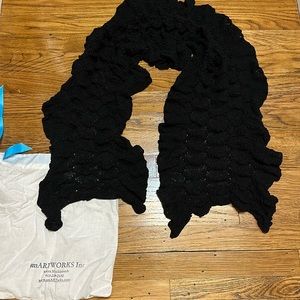 Smartworks handmade black scarf 50 inches - ruffle texture with dust bag